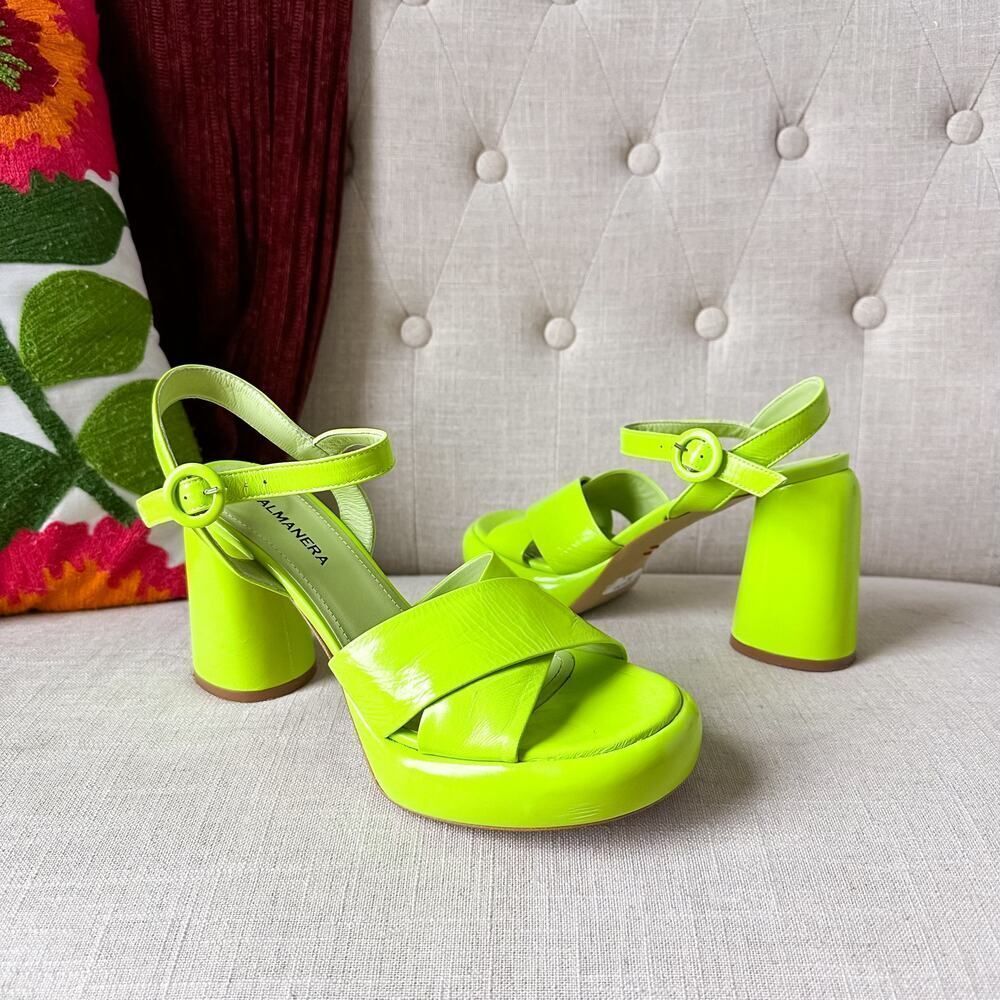 Halmanera Lime Green Leather Sandals Made in Italy Size 38.5 8